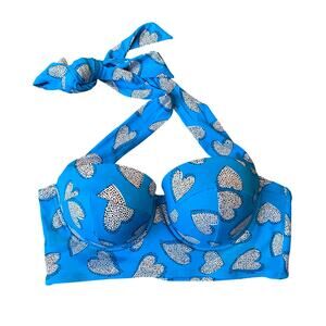 Torrid Halter Bikini Top Sz 0 Blue White Black NWT